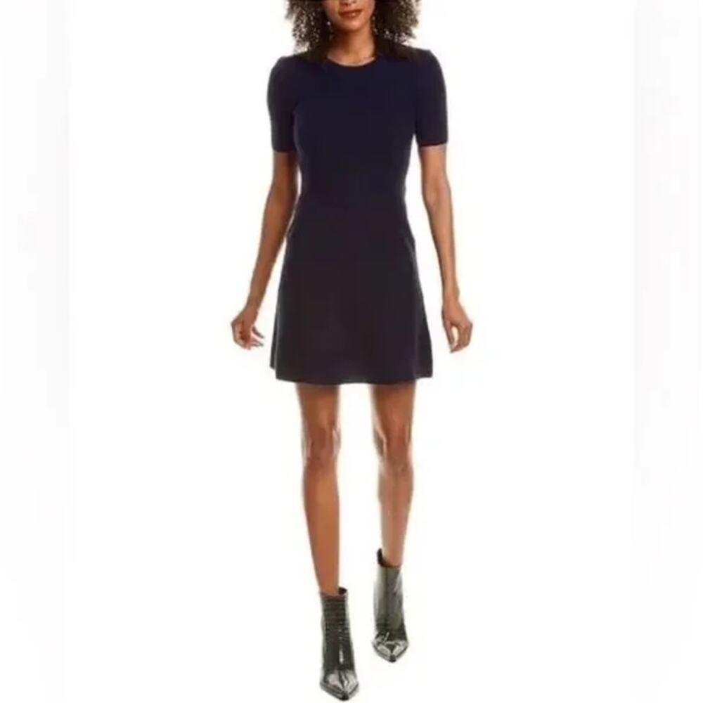 Theory Short Sleeve Crew Rib Dress Black Women's Size L‎
